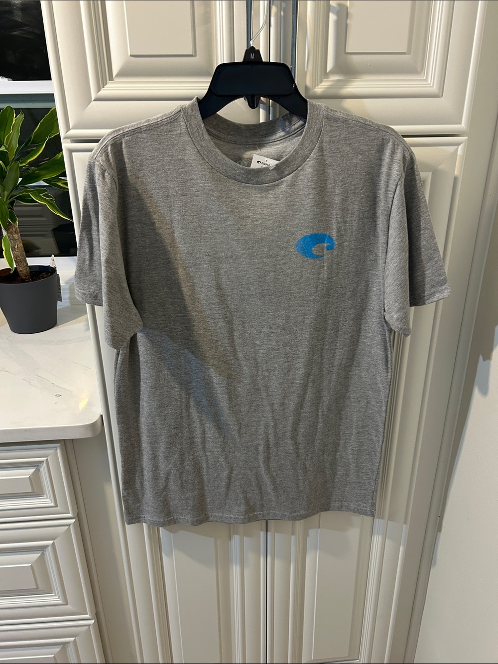 Costa Gray Short-Sleeve Tee with Blue Chest Emblem